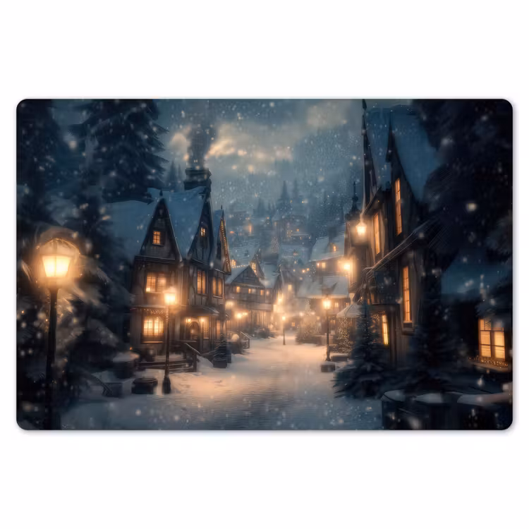 Winterdorp - Sneeuw - Donker Placemat vinyl groot -zzsfeer1_Kitchenyeah-website