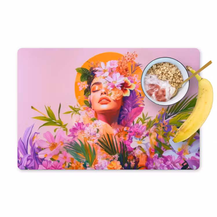 Vrouw - Abstract - Cirkel - Bloemen Placemat vinyl groot -zzzproduct_Kitchenyeah-website
