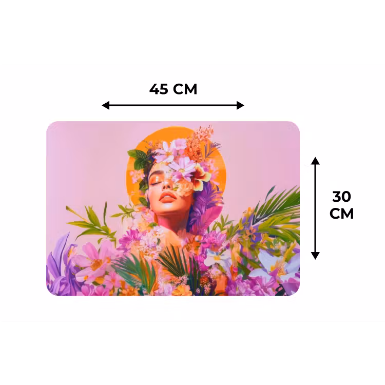 Vrouw - Abstract - Cirkel - Bloemen Placemat vinyl groot -specs