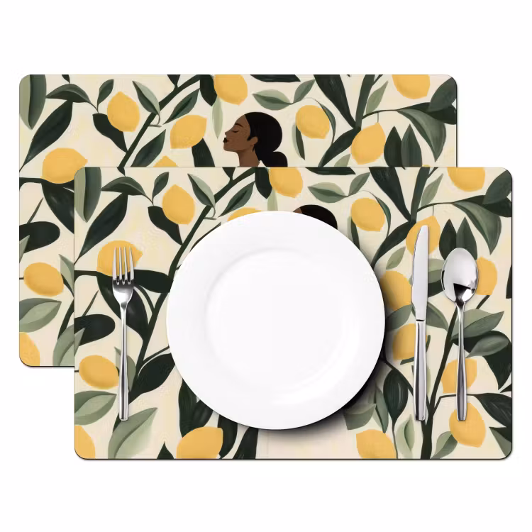Vrouw - Mand - Citroenen - Bladeren Placemat vinyl groot -zzsfeer2_Kitchenyeah-website