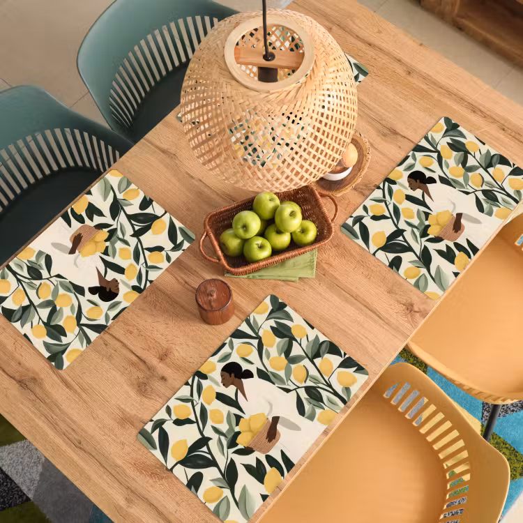 Vrouw - Mand - Citroenen - Bladeren Placemat vinyl groot -zzsfeer5_Kitchenyeah-website