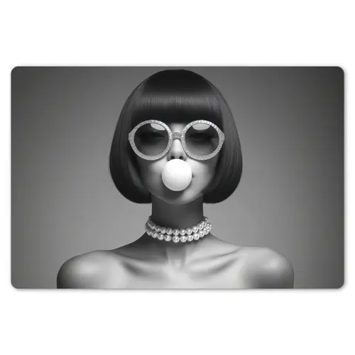 Vrouw - Zwart Wit - Ketting - Zonnebril Placemat vinyl groot -zzsfeer1_Kitchenyeah-website