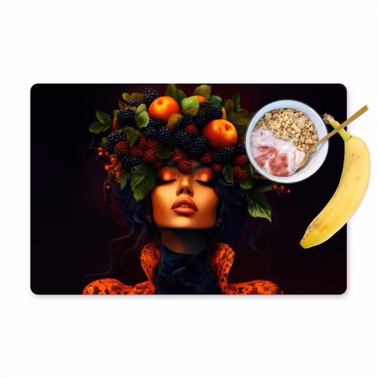 Vrouw - Zwart - Bessen - Bramen - Appels Placemat vinyl groot -zzzproduct_Kitchenyeah-website