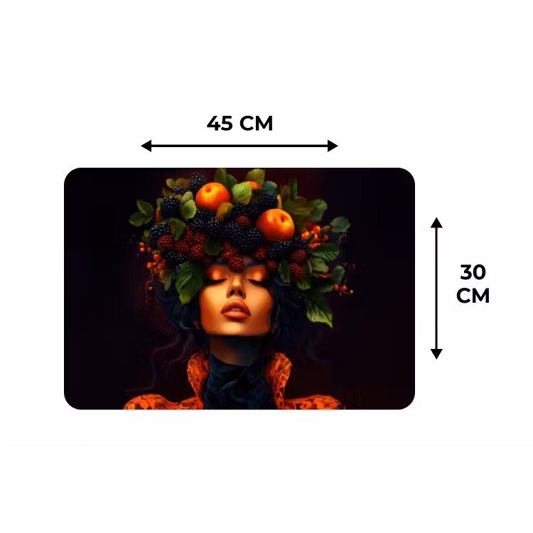 Vrouw - Zwart - Bessen - Bramen - Appels Placemat vinyl groot -specs