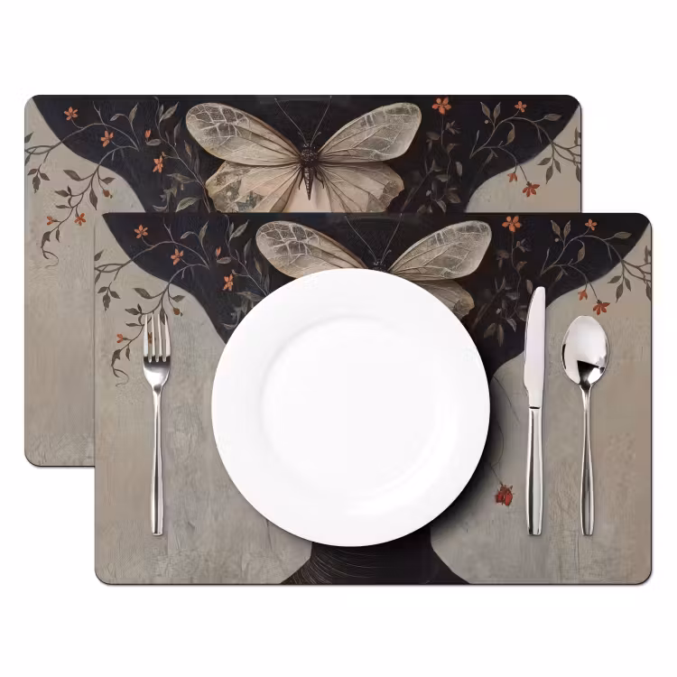 Woman - Butterfly - Art - Classic - Muted Placemat vinyl groot -zzsfeer2_Kitchenyeah-website