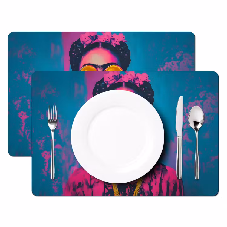 Vrouw - Kauwgom - Zonnebril - Oranje Placemat vinyl groot -zzsfeer2_Kitchenyeah-website