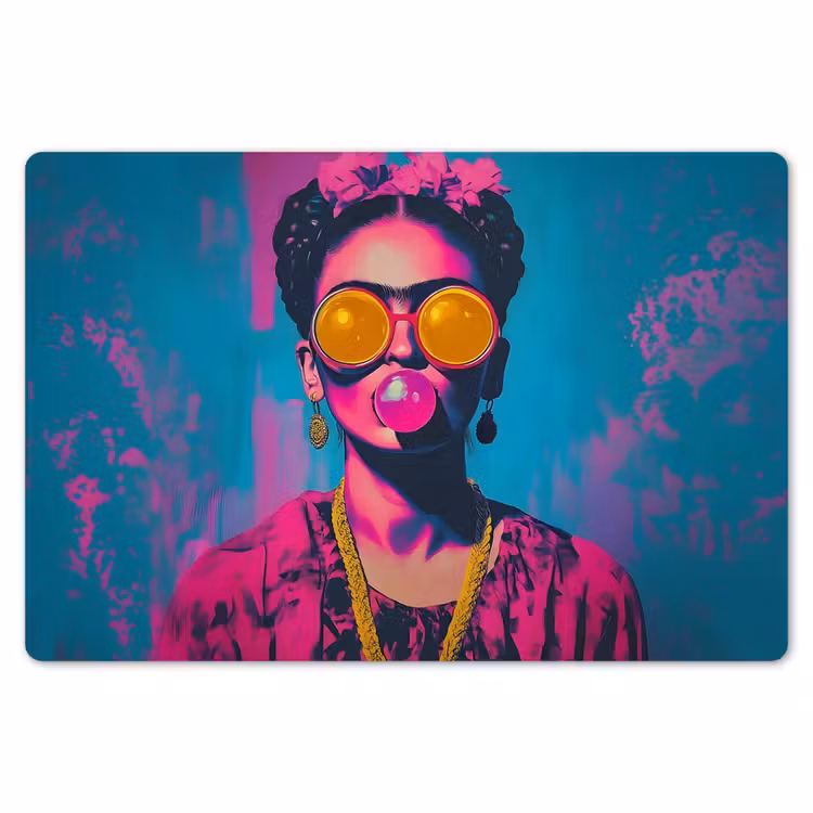 Vrouw - Kauwgom - Zonnebril - Oranje Placemat vinyl groot -zzsfeer1_Kitchenyeah-website