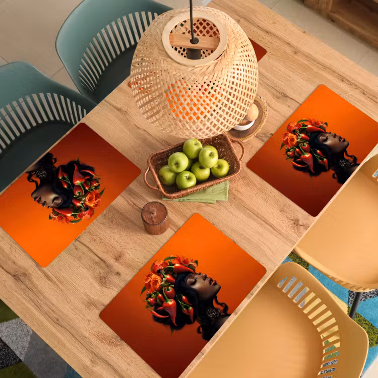 Vrouw - Chilipepers - Pepers - Bloemen Placemat vinyl groot -zzsfeer5_Kitchenyeah-website