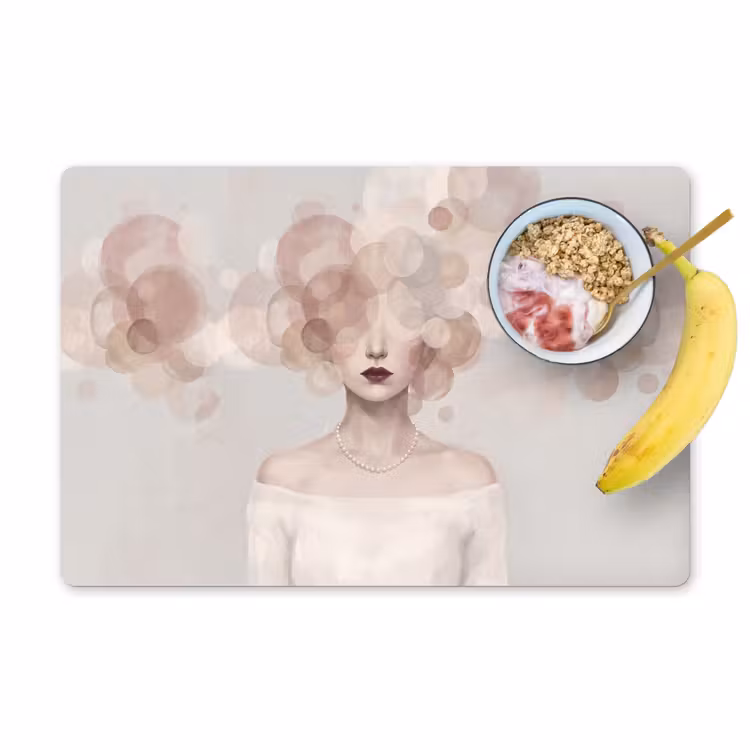 Vrouw - Cirkels - Beige Placemat vinyl groot -zzzproduct_Kitchenyeah-website