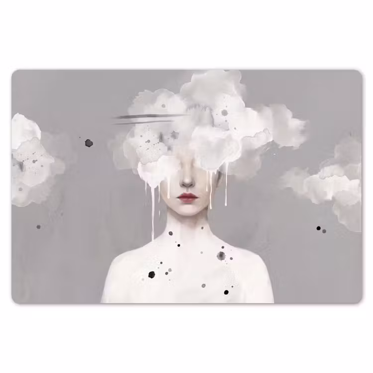 Vrouw - Wolk - Grijs Placemat vinyl groot -zzsfeer1_Kitchenyeah-website
