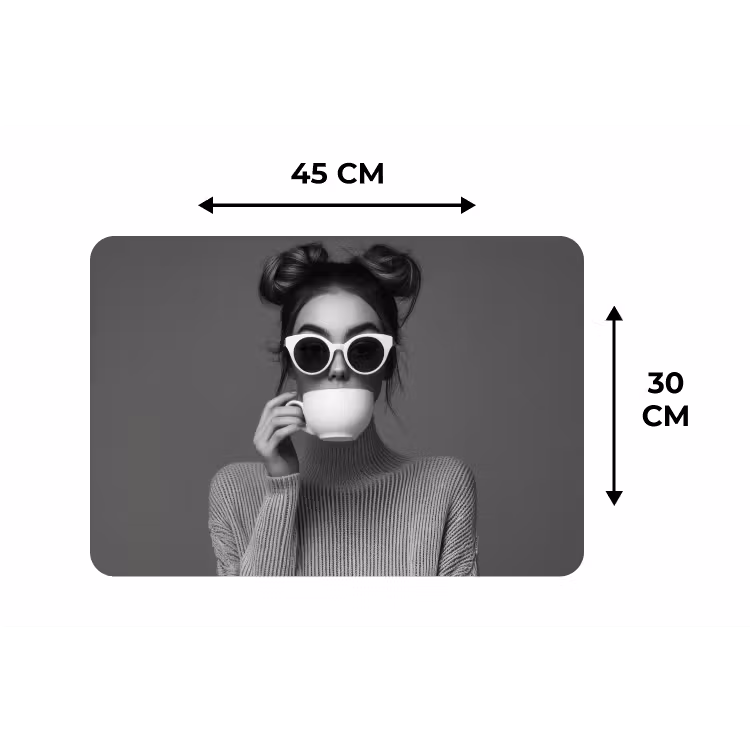 Vrouw - Koffie - Zwart - Wit Placemat vinyl groot -specs