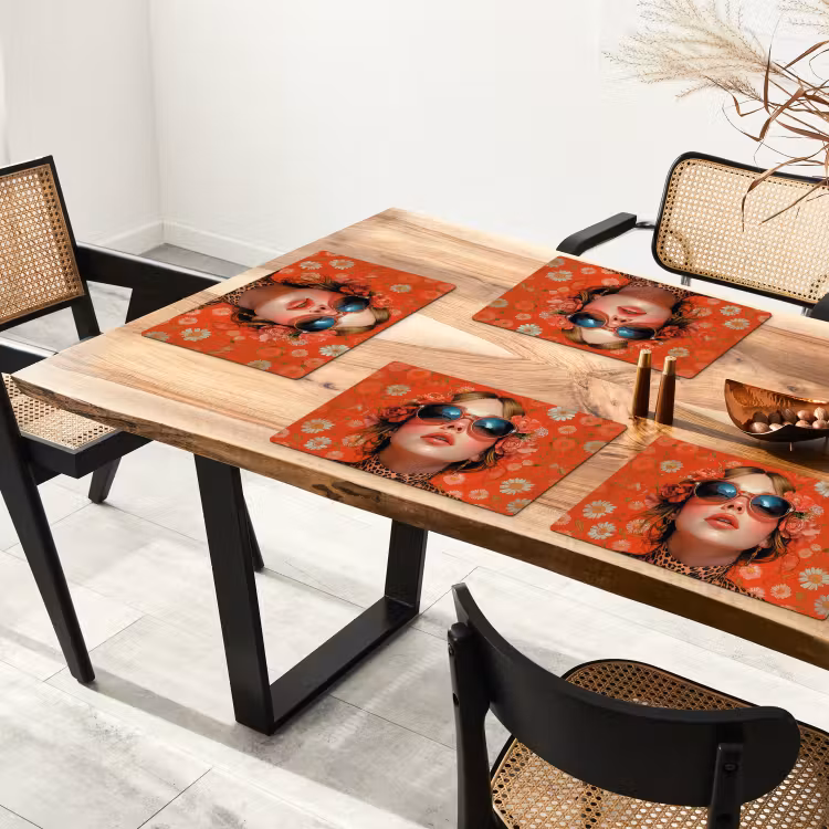Vrouw - Kleurrijk - Dierenprint - Bloemen Placemat vinyl groot -zzsfeer4_Kitchenyeah-website