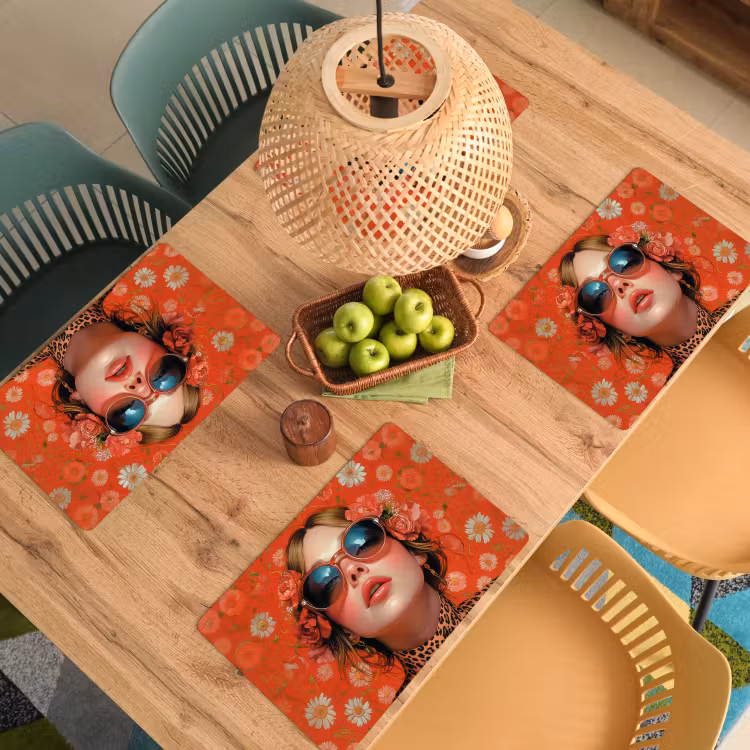 Vrouw - Kleurrijk - Dierenprint - Bloemen Placemat vinyl groot -zzsfeer5_Kitchenyeah-website