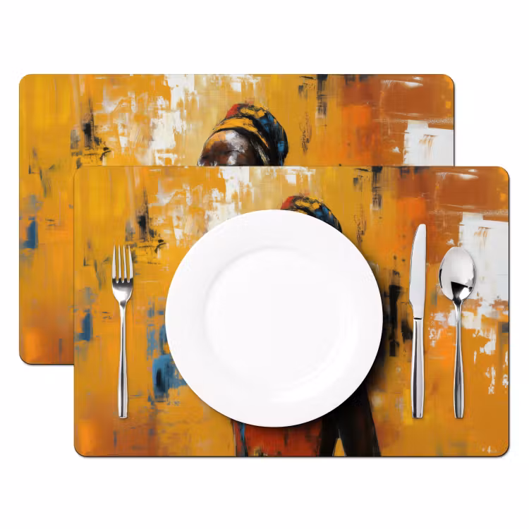 Vrouw - Ogen - Penseelstreken - Geel Placemat vinyl groot -zzsfeer2_Kitchenyeah-website
