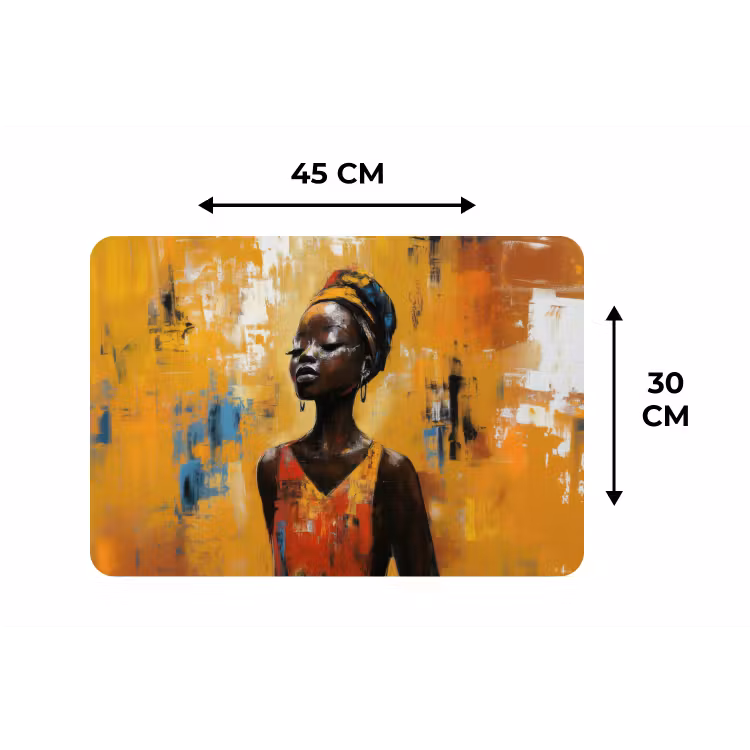 Vrouw - Ogen - Penseelstreken - Geel Placemat vinyl groot -specs