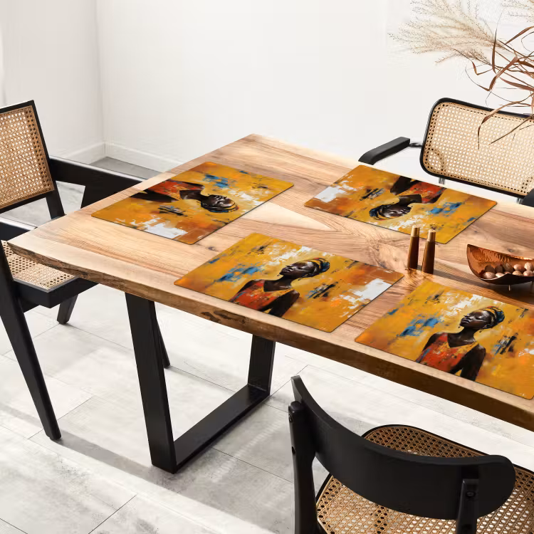 Vrouw - Ogen - Penseelstreken - Geel Placemat vinyl groot -zzsfeer4_Kitchenyeah-website
