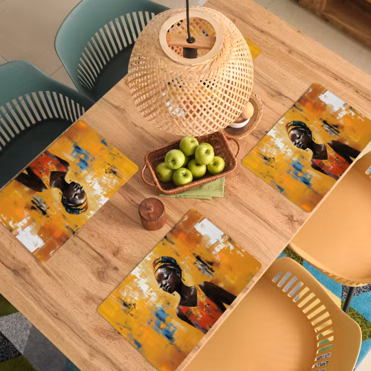 Vrouw - Ogen - Penseelstreken - Geel Placemat vinyl groot -zzsfeer5_Kitchenyeah-website
