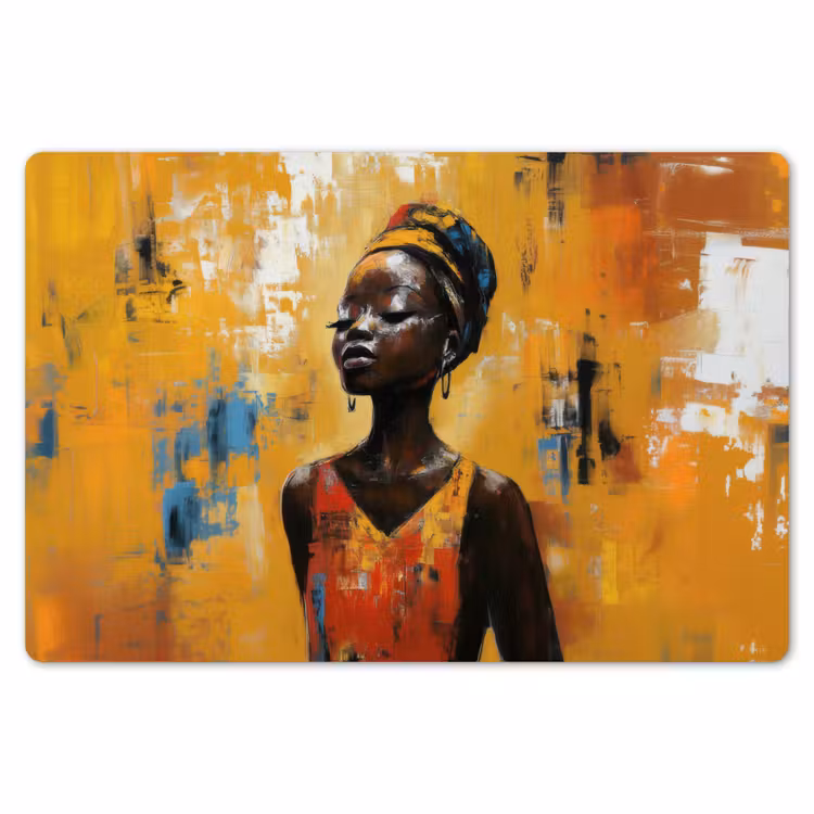 Vrouw - Ogen - Penseelstreken - Geel Placemat vinyl groot -zzsfeer1_Kitchenyeah-website