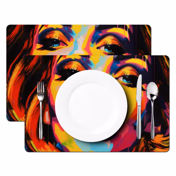 Vrouw - Gezicht - Kleurrijk Placemat vinyl groot -zzsfeer2_Kitchenyeah-website