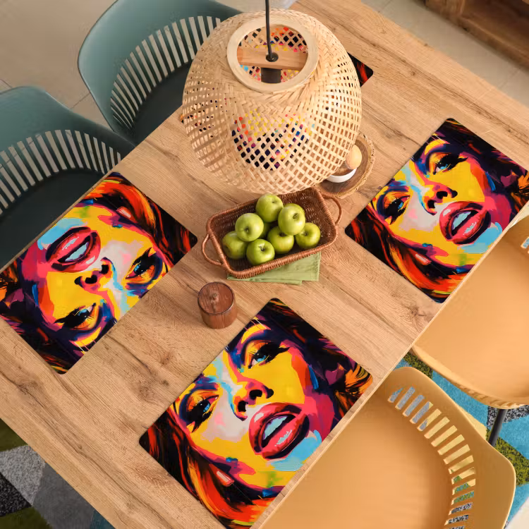 Vrouw - Gezicht - Kleurrijk Placemat vinyl groot -zzsfeer5_Kitchenyeah-website