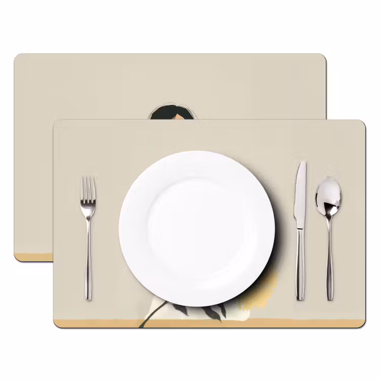 Vrouw - Bloem - Geel - Minimalistisch Placemat vinyl groot -zzsfeer2_Kitchenyeah-website