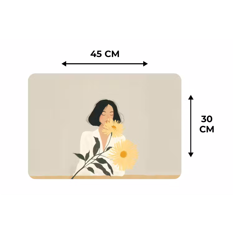 Vrouw - Bloem - Geel - Minimalistisch Placemat vinyl groot -specs