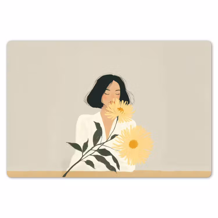 Vrouw - Bloem - Geel - Minimalistisch Placemat vinyl groot -zzsfeer1_Kitchenyeah-website