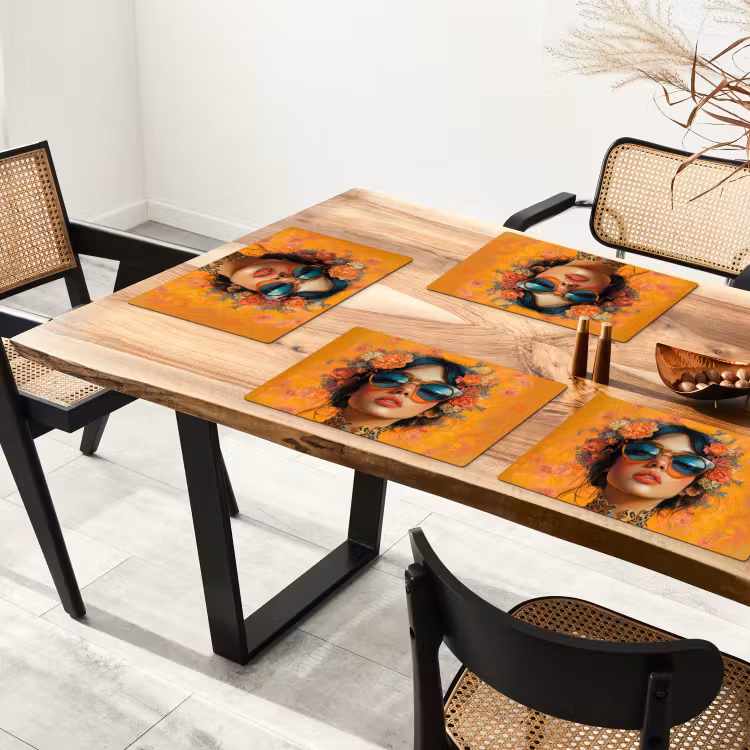 Vrouw - Bloemen - Aesthetic - Oranje Placemat vinyl groot -zzsfeer4_Kitchenyeah-website