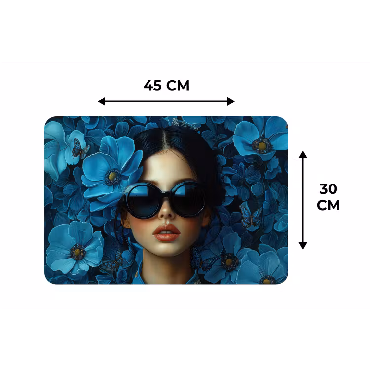 Vrouw - Bloemen - Blauw - Aesthetic - Luxe Placemat vinyl groot -specs