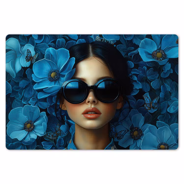 Vrouw - Bloemen - Blauw - Aesthetic - Luxe Placemat vinyl groot -zzsfeer1_Kitchenyeah-website