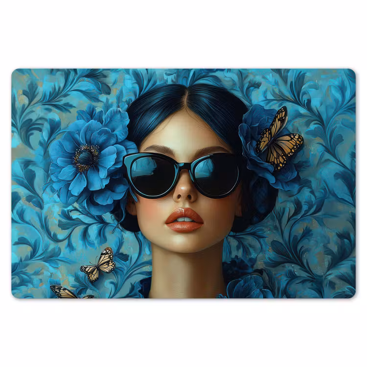 Vrouw - Bloemen - Vlinders - Blauw - Abstract Placemat vinyl groot -zzsfeer1_Kitchenyeah-website