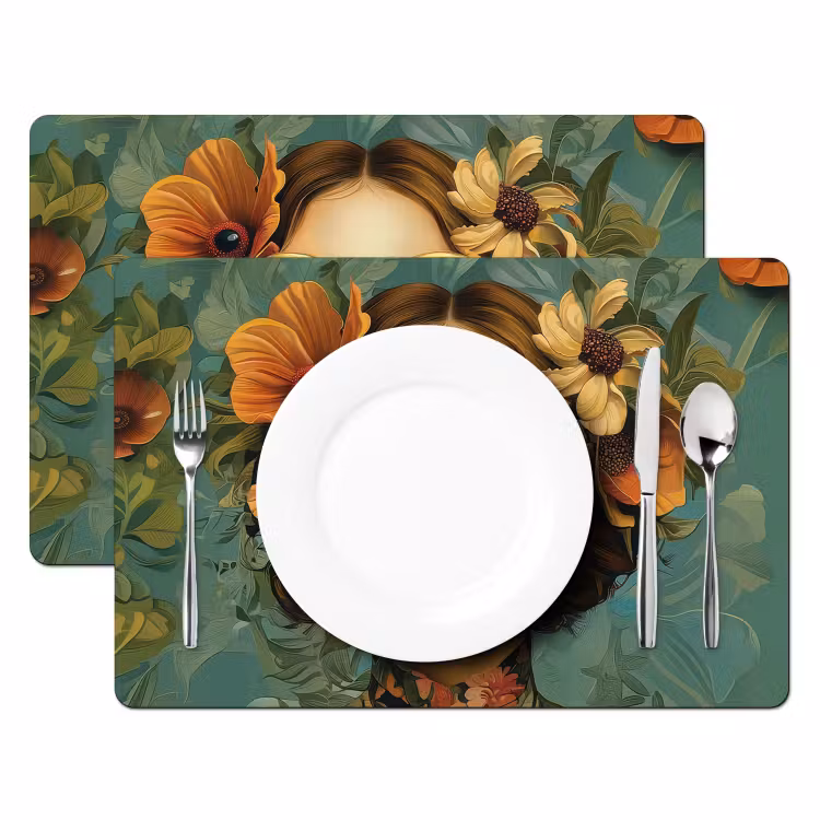 Vrouw - Bloemen - Vlinders - Natuur - Vintage Placemat vinyl groot -zzsfeer2_Kitchenyeah-website