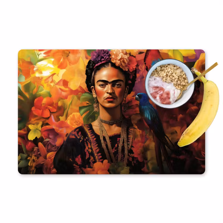 Vrouw - Bloemen - Papegaai - Schilderachtig Placemat vinyl groot -zzzproduct_Kitchenyeah-website