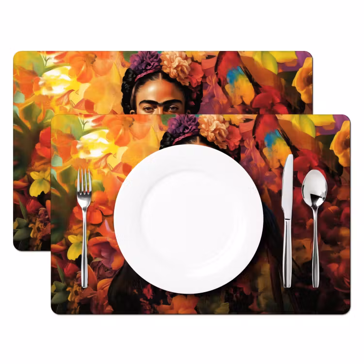 Vrouw - Bloemen - Papegaai - Schilderachtig Placemat vinyl groot -zzsfeer2_Kitchenyeah-website