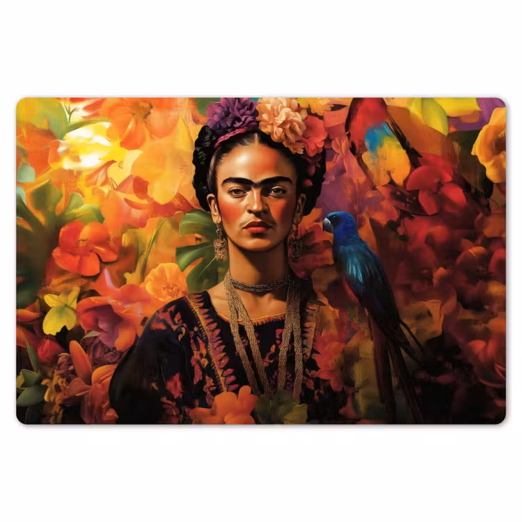 Vrouw - Bloemen - Papegaai - Schilderachtig Placemat vinyl groot -zzsfeer1_Kitchenyeah-website
