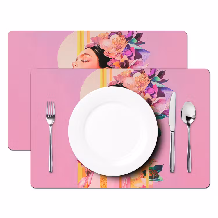 Vrouw - Bloemen - Paars - Abstract Placemat vinyl groot -zzsfeer2_Kitchenyeah-website