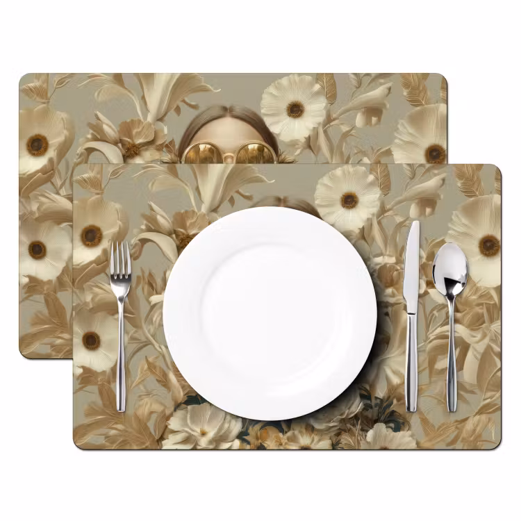 Vrouw - Bloemen - Zonnebril - Wit Placemat vinyl groot -zzsfeer2_Kitchenyeah-website
