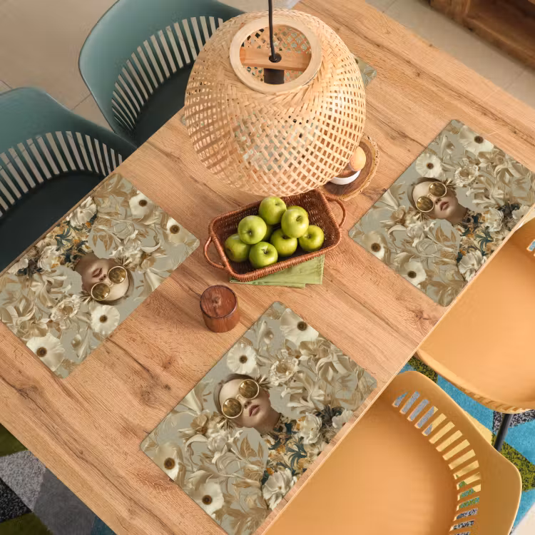 Vrouw - Bloemen - Zonnebril - Wit Placemat vinyl groot -zzsfeer5_Kitchenyeah-website