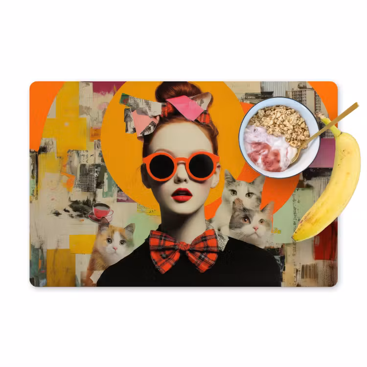 Vrouw - Bril - Strik - Retro Placemat vinyl groot -zzzproduct_Kitchenyeah-website
