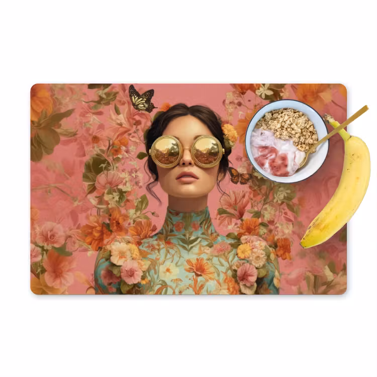 Vrouw - Bril - Roze - Bloemen Placemat vinyl groot -zzzproduct_Kitchenyeah-website