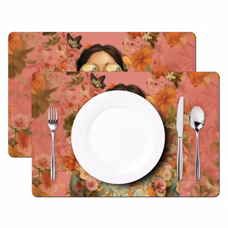 Vrouw - Bril - Roze - Bloemen Placemat vinyl groot -zzsfeer2_Kitchenyeah-website
