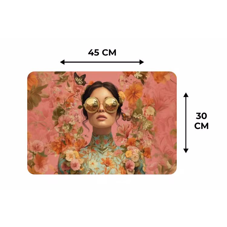 Vrouw - Bril - Roze - Bloemen Placemat vinyl groot -specs
