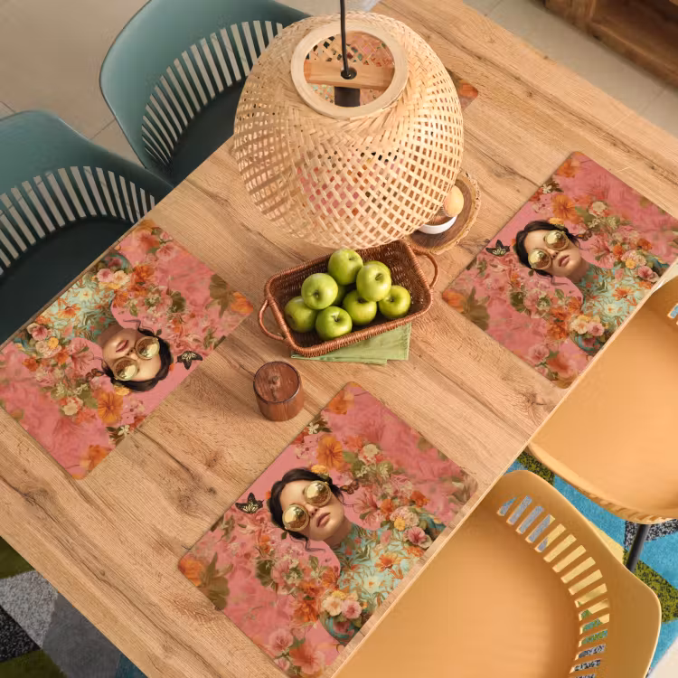 Vrouw - Bril - Roze - Bloemen Placemat vinyl groot -zzsfeer5_Kitchenyeah-website