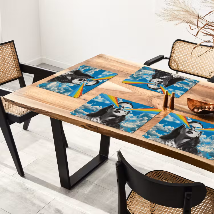 Vrouw - Bril - Regenboog - Wolken Placemat vinyl groot -zzsfeer4_Kitchenyeah-website
