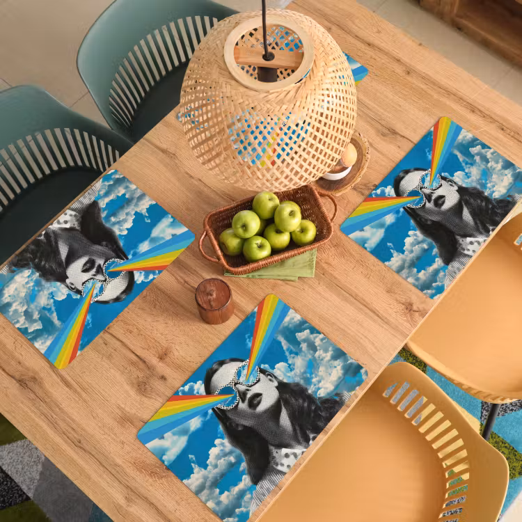 Vrouw - Bril - Regenboog - Wolken Placemat vinyl groot -zzsfeer5_Kitchenyeah-website