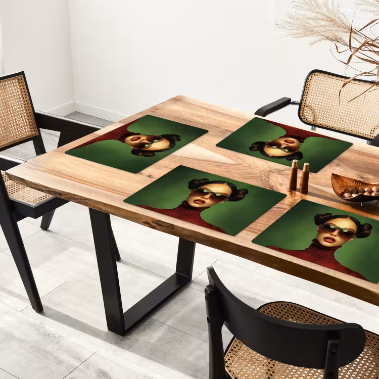 Vrouw - Groen - Bril - Aesthetic - Modern Placemat vinyl groot -zzsfeer4_Kitchenyeah-website