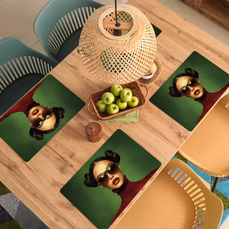 Vrouw - Groen - Bril - Aesthetic - Modern Placemat vinyl groot -zzsfeer5_Kitchenyeah-website