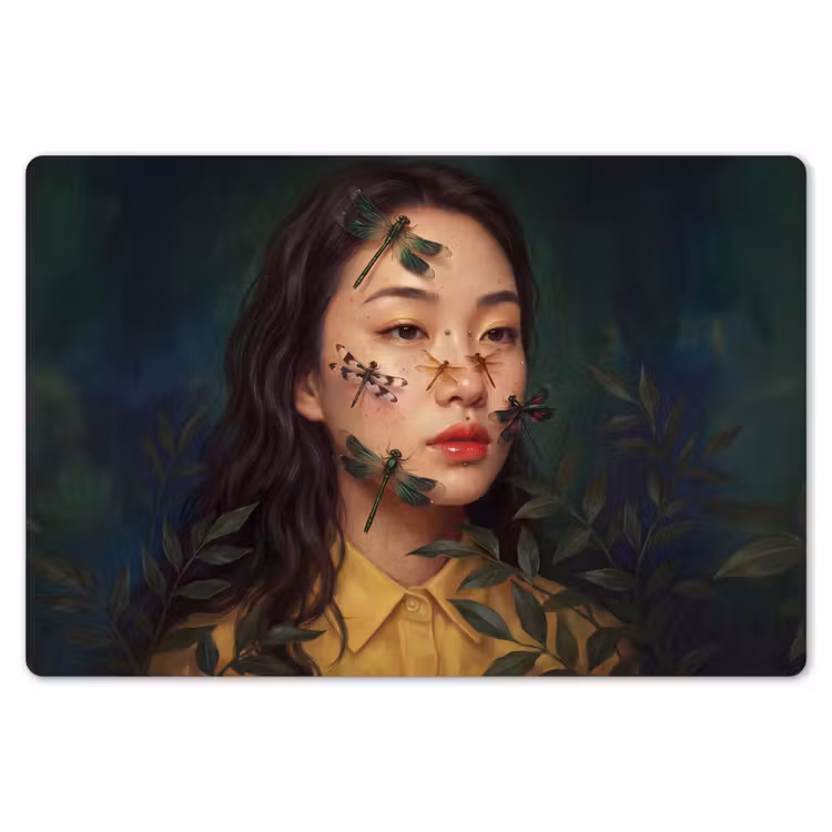Vrouw - Insecten - Natuur - Portret - Groen Placemat vinyl groot -zzsfeer1_Kitchenyeah-website