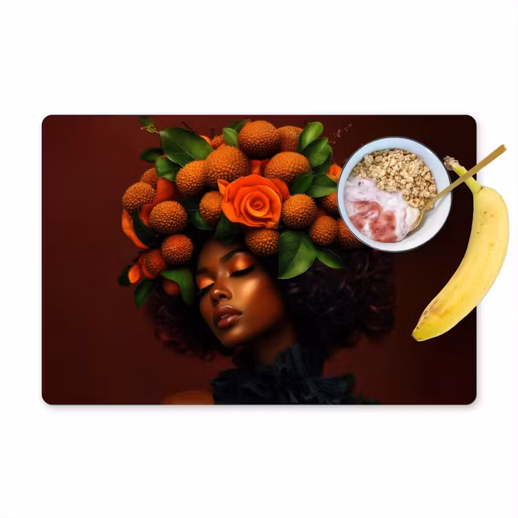 Vrouw - lychee - exotisch Placemat vinyl groot -zzzproduct_Kitchenyeah-website