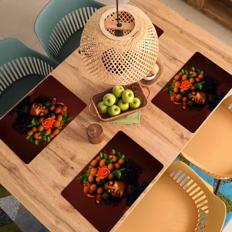 Vrouw - lychee - exotisch Placemat vinyl groot -zzsfeer5_Kitchenyeah-website